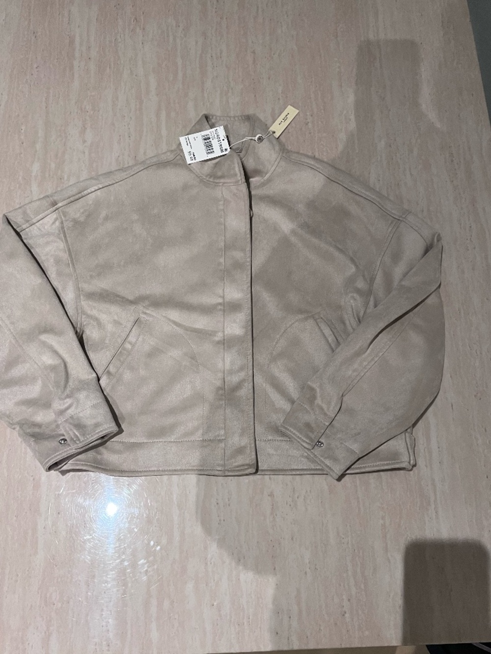 NWT MAX STUDIO London Faux Suede Oyster Beige Bomber Jacket S - Picture 3 of 5